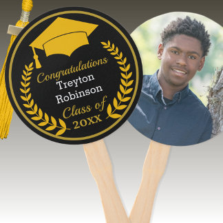 Gold Grad Cap Graduation Photo Hand Fan