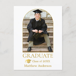 Gold Grad Cap Modern Arch Photo Graduation Postcard