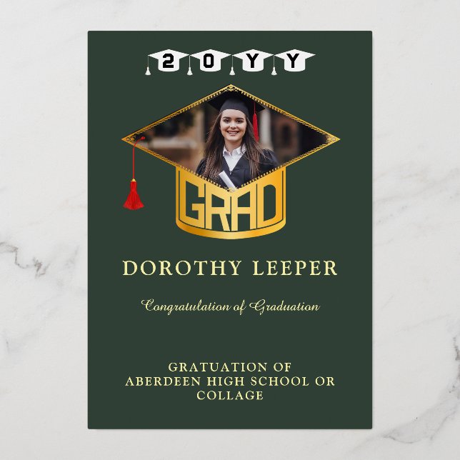 Gold Grad Cap & Photo Graduation Announcement (Front)