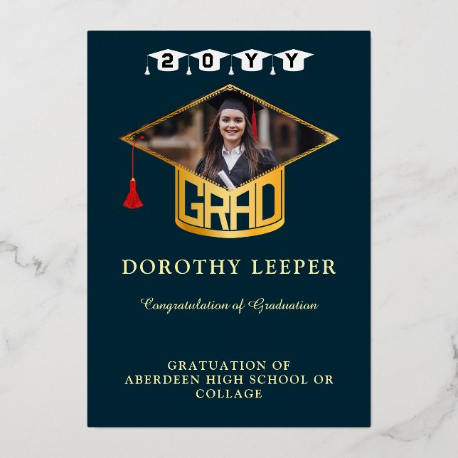Gold Grad Cap & Photo Graduation Announcement (Front)