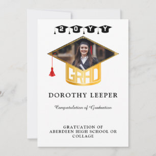 Gold Grad Cap & Photo Graduation Invitation