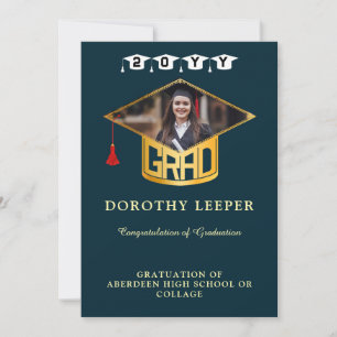 Gold Grad Cap & Photo Graduation Invitation