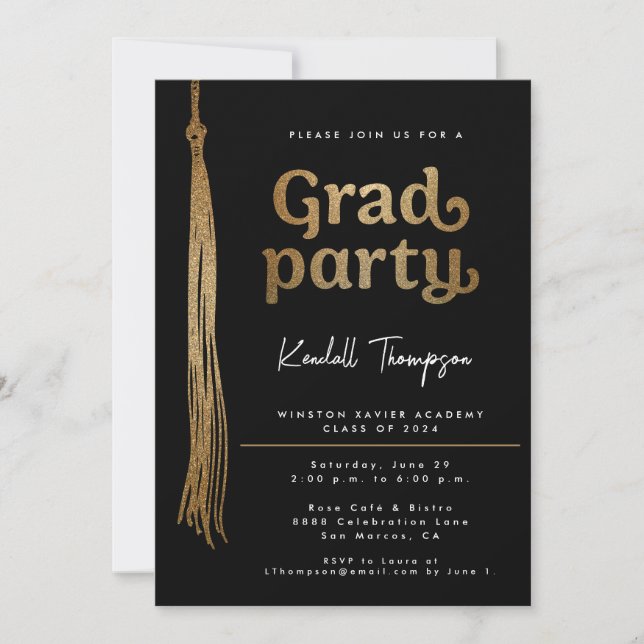 Gold Grad Cap tassel Custom Graduation Party Invitation (Front)
