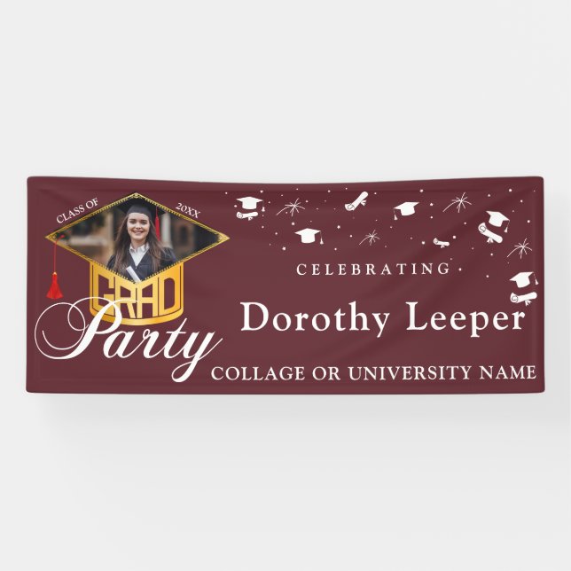 Gold Grad Cap typography & Tassel Photo Graduation Banner (Horizontal)