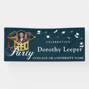 Gold Grad Cap typography & Tassel Photo Graduation Banner