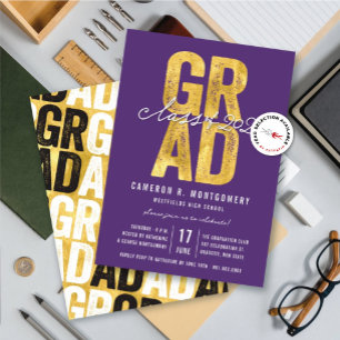 Gold GRAD Class of 2024 Stylish Graduation Party Invitation