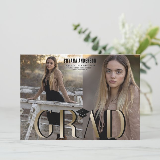 Gold Grad Graduation Photo Graduate Announcement (Standing Front)