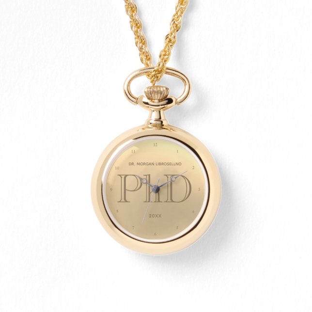 Gold Grad Name PhD Graduation Watch (Front)
