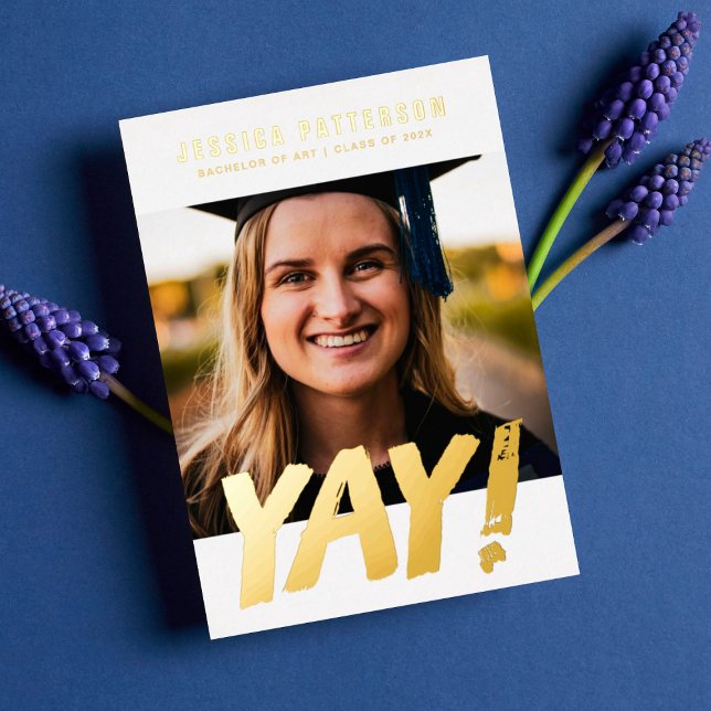 GOLD GRAD "YAY!" college graduation Announcement (Creator Uploaded)