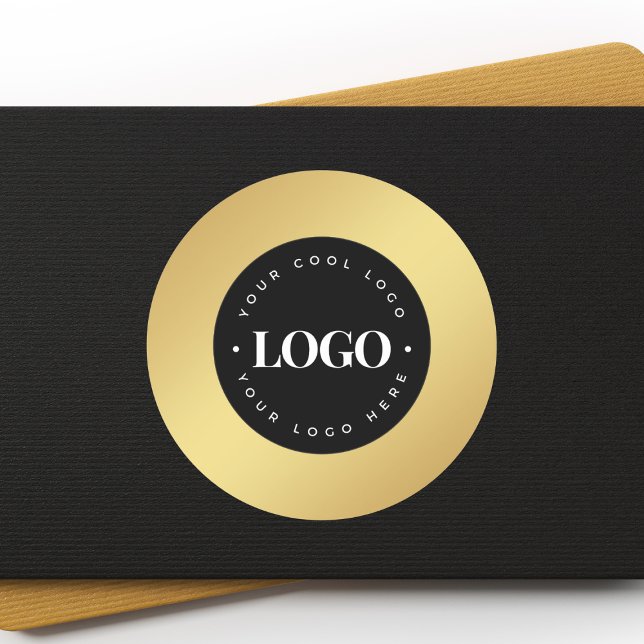 Gold Gradient Add Your Custom Logo Here Business Classic Round Sticker (Creator Uploaded)