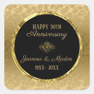 Gold Gradient Damask- Anniversary Square Sticker