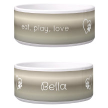 Gold Gradient Eat Play Love Custom Dog Name Bowl