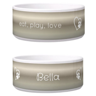 Gold Gradient Eat Play Love Custom Dog Name Bowl