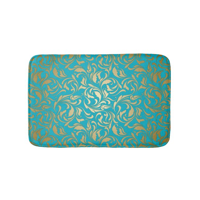 Gold Gradient Floral Damask Bath Mat (Front)