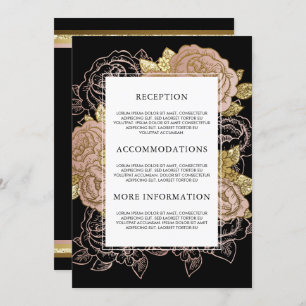 Gold Gradient & Glitter Rose Gold Floral Guest Invitation