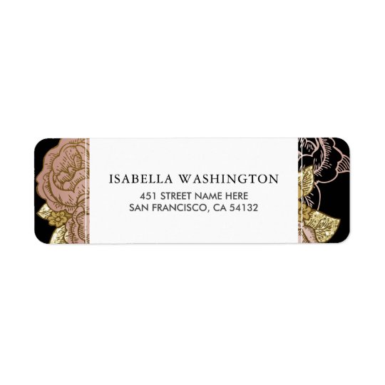 Gold Gradient & Glitter | Rose Gold Floral Wedding Return Address Label