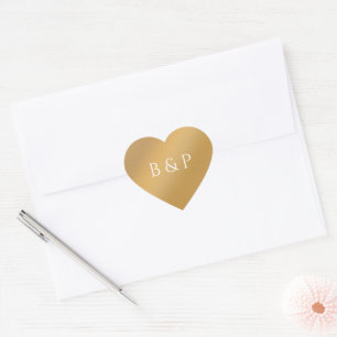 Gold Gradient Heart Couples Monogram Wedding Favor Sticker