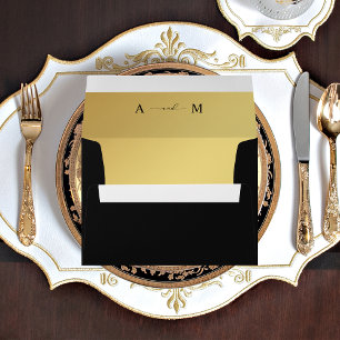 Gold Gradient & Monogram Elegant Black Wedding Envelope