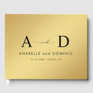 Gold Gradient & Monogram Elegant Black Wedding Guest Book