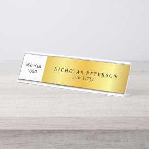 Gold Gradient Professional Executive Company Logo Desk Name Plate