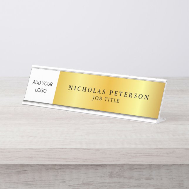 Gold Gradient Professional Executive Company Logo Desk Name Plate (Front)