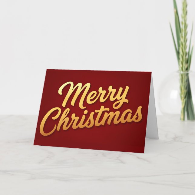 Gold Gradient Retro Script Merry Christmas Holiday Card (Front)