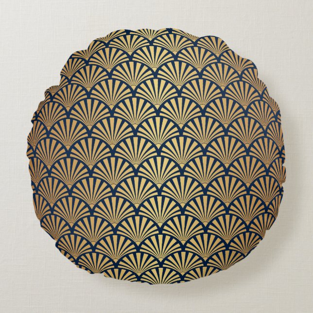 Gold Gradient: Seamless Art Deco Round Cushion (Front)