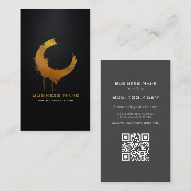 Gold Gradient Swirl • Custom Editable Black Carbon Business Card (Front/Back)