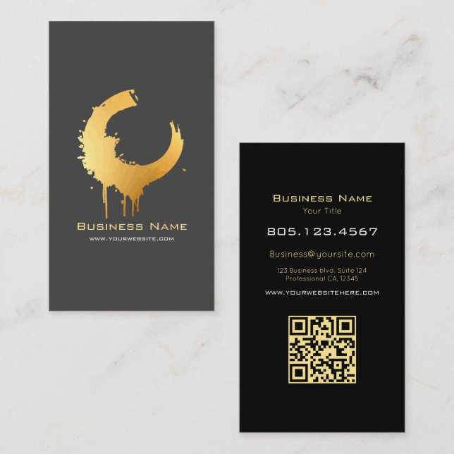 Gold Gradient Swirl Custom Editable with QR Code Business Card (Front/Back)