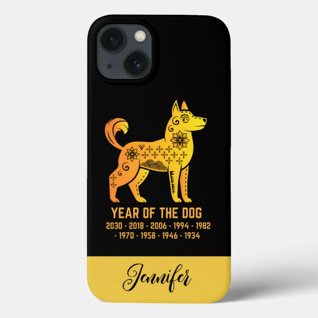Gold Gradient Year Of The Dog Zodiac Name Black Case-Mate iPhone Case (Back)