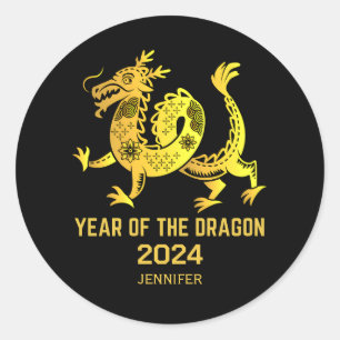 Gold Gradient Year Of The Dragon 2024 New Year Classic Round Sticker