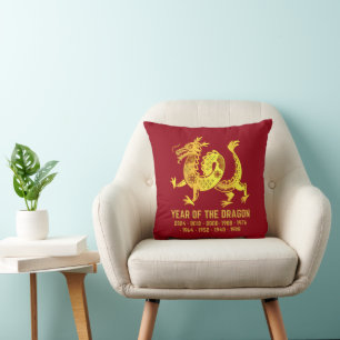 Gold Gradient Year Of The Dragon Zodiac Red Cushion