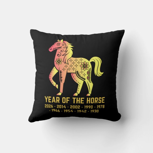 Gold Gradient Year Of The Horse Zodiac Black Cushion (Back)