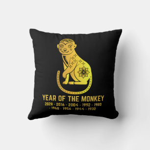 Gold Gradient Year Of The Monkey Zodiac Black Cushion