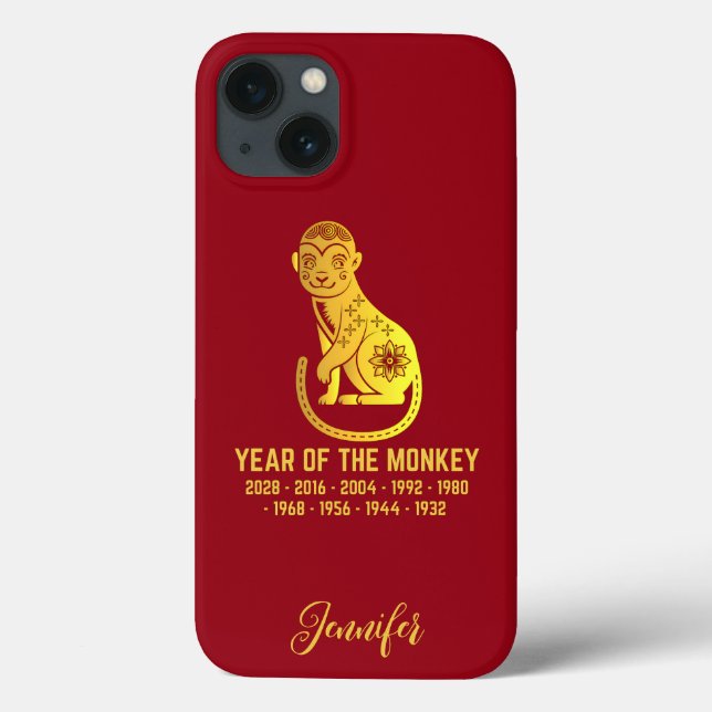 Gold Gradient Year Of The Monkey Zodiac Name Red Case-Mate iPhone Case (Back)