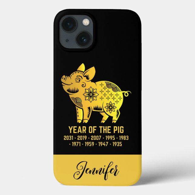 Gold Gradient Year Of The Pig Zodiac Name Black Case-Mate iPhone Case (Back)