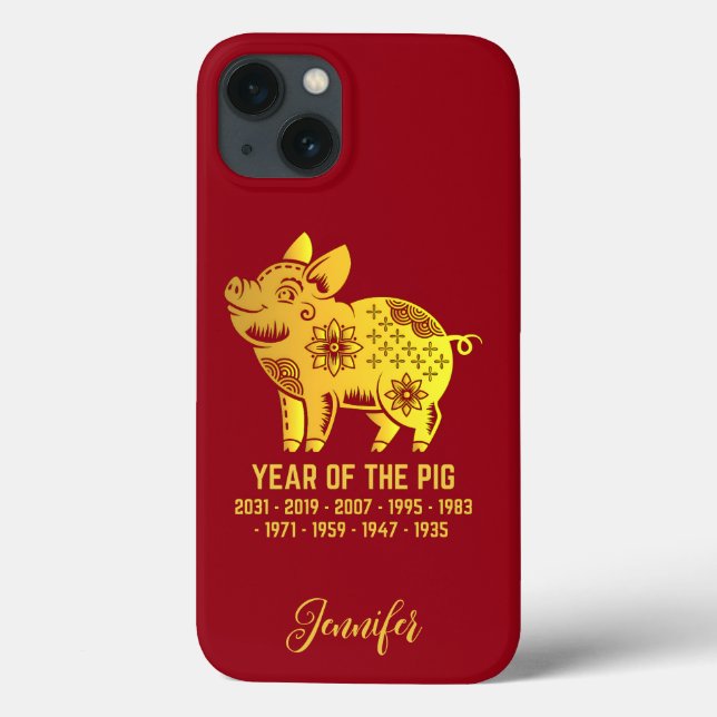 Gold Gradient Year Of The Pig Zodiac Name Red Case-Mate iPhone Case (Back)
