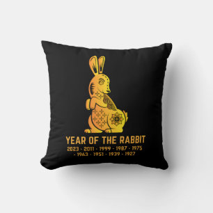 Gold Gradient Year Of The Rabbit Zodiac Black Cushion
