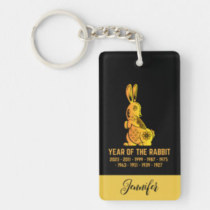 Gold Gradient Year Of The Rabbit Zodiac Name Black Key Ring