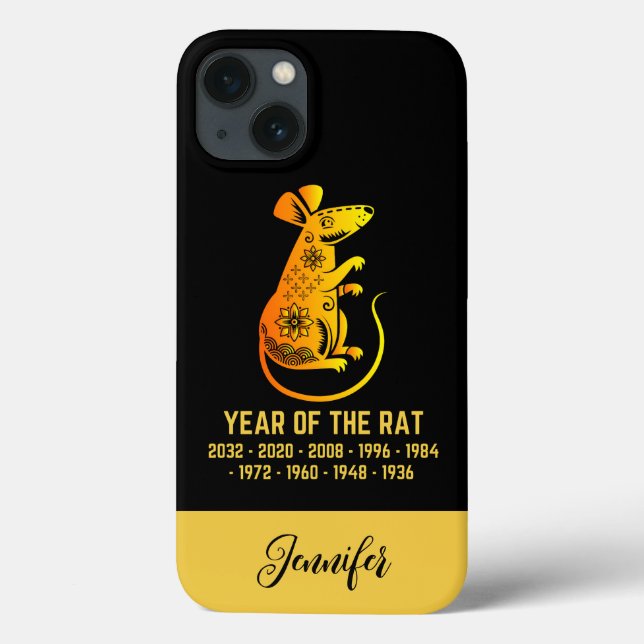 Gold Gradient Year Of The Rat Zodiac Name Black Case-Mate iPhone Case (Back)
