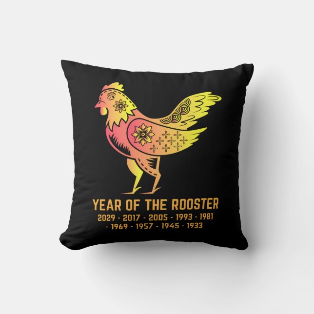 Gold Gradient Year Of The Rooster Zodiac Black Cushion (Front)