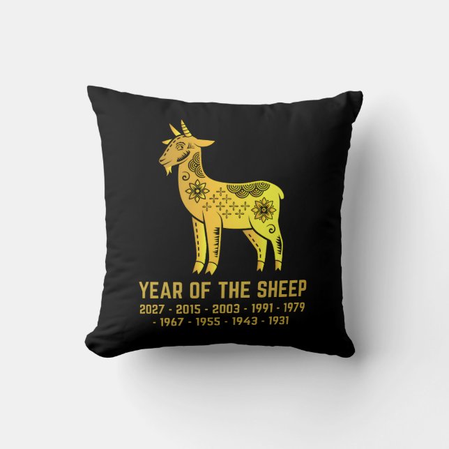 Gold Gradient Year Of The Sheep Zodiac Black Cushion (Front)