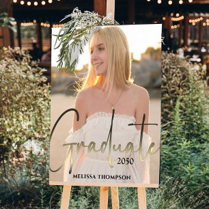 Gold Graduate Calligraphy Script Black Photo Party Poster