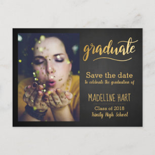 Gold Graduate   Chalkboard Save The Date Photo Announcement Postcard