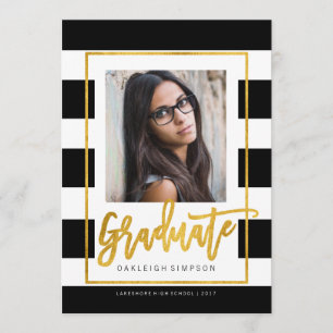 Gold Graduate   Chic Stripe Grad Announcement