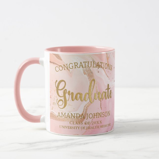Gold Graduate Congratulations Pink Graduation  Mug (Left)