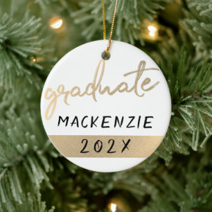 Gold Graduate   Elegant Sepia Hand-Lettered Grad Ceramic Tree Decoration