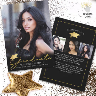 Gold Graduate Handwritten Script Black 4 Photo Announcement