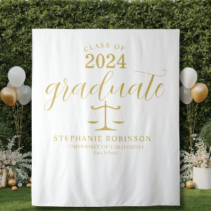 Gold Graduate Law School Graduation Backdrop Tapestry