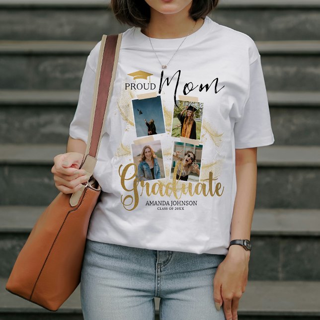 Gold Graduate Photo Collage Proud Mum Graduation T-Shirt (Creator Uploaded)